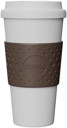 Copco Acadia 16 oz Reusable To-Go Travel Mug - BPA-Free Insulated Coffee Cup with Double-Wall Insulation, Spill-Proof Lid & Non-Slip Rubber Grip - Microwave & Dishwasher Safe (White/Brown) by Copco
