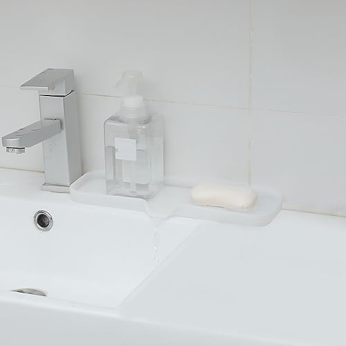 MicoYang Silicone Soap Dish with Drain Spout — Self-Draining Double Sink Organizer Tray for Kitchen & Bath, Dispensers, Sponges & Soap Holder, Non-Slip & Dishwasher Safe, Translucent (Large, 12"×4") - Image 6