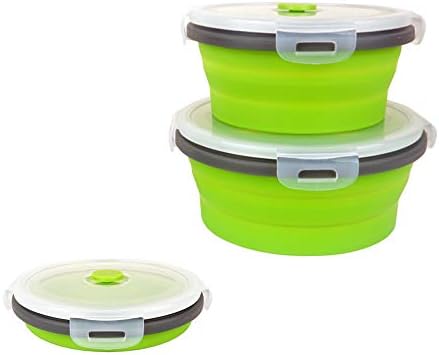 CARTINTS Green Silicone Collapsible Food Storage Containers-Prep/Storage Bowls with Lids - Round Silicone Food Storage Containers - Microwave and Freezer Safe 3Pack - Image 6