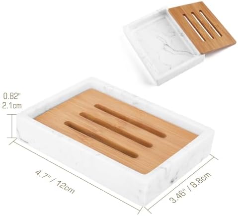 Luxspire Bamboo Soap Dish, Resin Holder with Drainage, Gravel White - Image 6