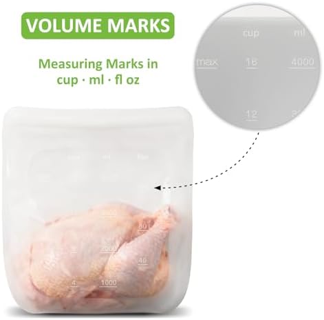 100% Silicone Gallon Storage Bags, Extra Large Reusable 1 Gallon Silicone Storage Bags Stand-Up Zip-Lock Leakproof for Bulk Food & Large Portions, Freezer Microwave Sous Vide Dishwasher Safe, 4 Pack - Image 7