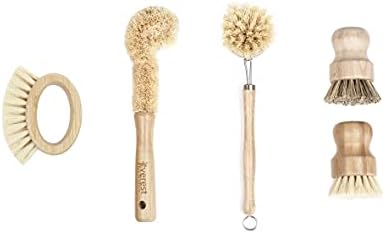 Eco Friendly Kitchen Dish Cleaning Set - Biodegradable & Highly Durable - 5 Piece Set - Coconut, Sisal, Palm Fibers - Brown Wooden Handle - Image 7