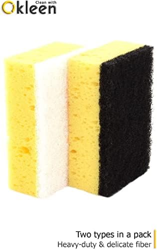 Yellow Multi Use Scrub Sponge. Made in Europe. 9 Pack, 4.3x2.8x1.4 inches. Odorless Heavy Duty and Non Scratch Fiber. Durable and Delicate Scrubber for Hard Dirty Surfaces in Daily Cleaning - Image 6