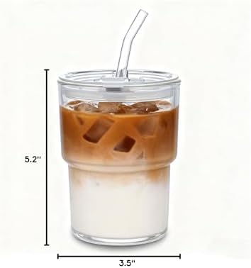 13oz Iced Coffee Cup, Reusable Glass Tumbler with Straw and Lid, Thick Wall Glass Cups with Lids and Straws for Matcha, Smoothies, Drinking Glassware Water Cups (clear-4pack) - Image 6