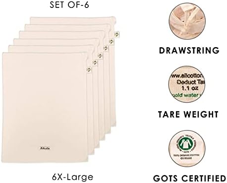 Muslin Cloth Bags, 100% Cotton, Set of 6 X-Large (14 x 18 in), Reusable Food Storage Bags for Fruits, Drawstring Muslin Bag, Produce Bags, Vegetables, Grocery Reusable Shopping Bags - Image 6