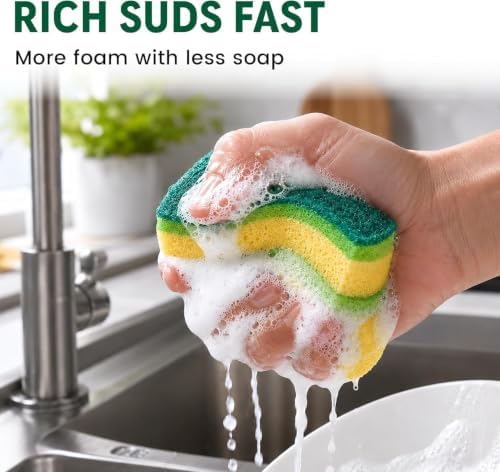 12 PCS Sponges Kitchen, Non Scratch Scrub Sponges for Washing Dishes, Green - Image 7