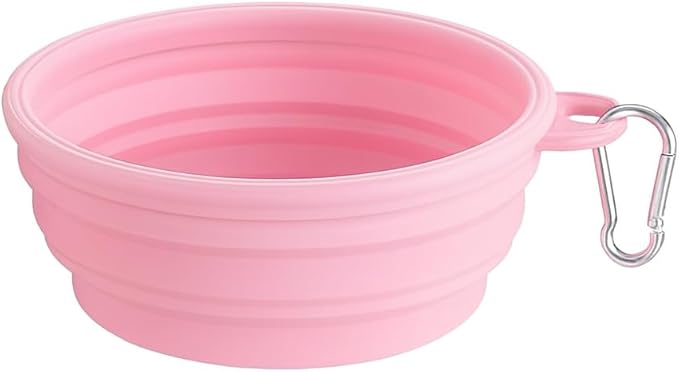 Collapsible Dog Bowl, Portable Silicone Pet Bowl with Clip for Travel, Hiking, and Outdoor Use (Green) (Pink)