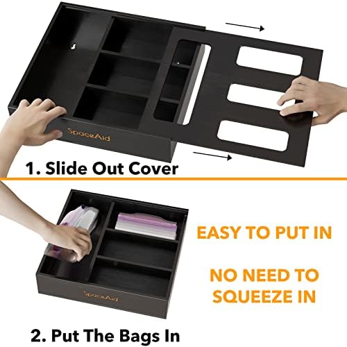 SpaceAid Bag Storage Organizer for Kitchen Drawer, Bamboo Organizer, Compatible with Gallon, Quart, Sandwich and Snack Variety Size Bag (1 Box 4 Slots), Black - Image 5