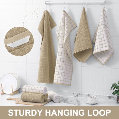Homaxy Large Premium Cotton Kitchen Towels 16"x 28", 12 Pack, Tan - Image 6