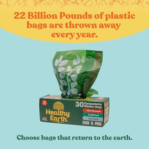 Healthy Earth 13 Gallon Compostable Drawstring Trash Bags, 1.13 Mil Extra Thick Tall Kitchen Liners (49.2 L), Heavy Duty Leak-Proof Food Scrap Bags, BPI & TÜV OK Compost Certified, 30 Count - Image 6
