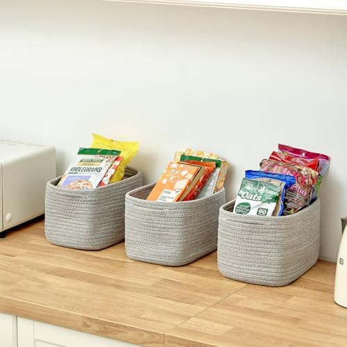 R RUNKA Small Cotton Rope Basket – Storage Bin for Organizing (10.6" x 6.7" x 6.7"), Bathroom Storage Basket for Shelf, Counter & Closet(Grey) - Image 6