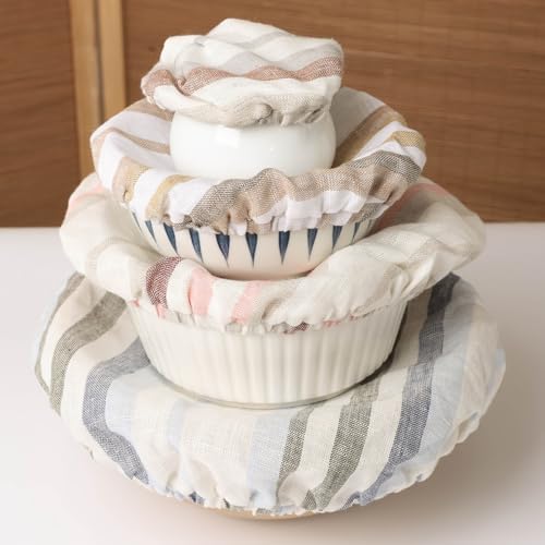 100% Linen Bowl Covers Reusable For Bread Proofing, 4 Pcs Elastic Cloth Fabric Colorful Stripe Bowl Covers, 5.9*7.9*9.8*11.8 Inches, Colorful 4 - Image 7
