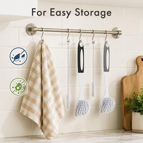 Amazer Dish Brush with Handle, 2Pcs Kitchen Scrub Brushes for Cleaning, 2Pcs Straw Cleaner Brushes for Water Bottle, Dish Scrubber with Stiff Bristles for Sink - Image 7