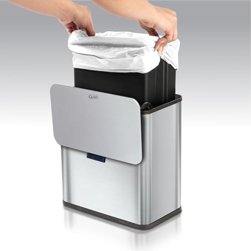 Glad Roomate Under Counter Trash Can - Space Saving Stainless Steel Waste Bin with Dual Lid and Clorox Protection - Small Trash Can for Kitchen Cabinet, Under Sink, or Bathroom, 1.5 Gallon (6L) - Image 7