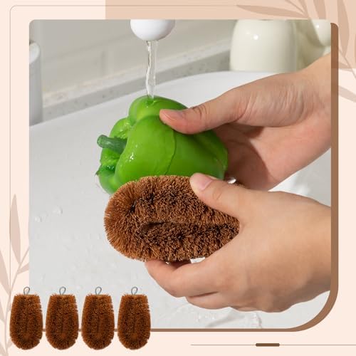 Sawysine 4 Pcs Tawashi 100% Natural Coconut Coir Fiber Brush, Vegetable Scrub Brush Heads Ideal for Fruit Veggie Scrub Wash, Kitchen Cleaning Needs, Japanese Design - Image 6