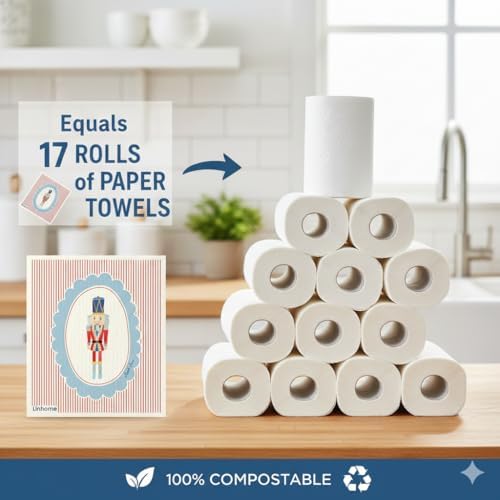 Christmas Holiday Swedish Dishcloth, Reusable Paper Towel, Super Absorbent Cellulose Sponge, Washable Kitchen Cleaning Cloth (Holiday Nutcrackers - 4 Pack) - Image 6