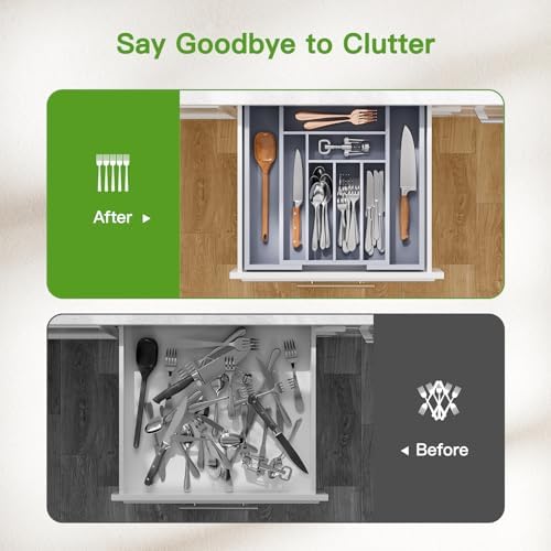 Pipishell Bamboo Expandable Silverware Drawer Organizer, Gray, Medium - Image 6