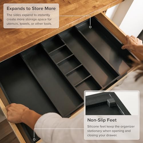KitchenEdge Utensil & Junk Drawer Organizer, 16-28 in, Black Bamboo - Image 6