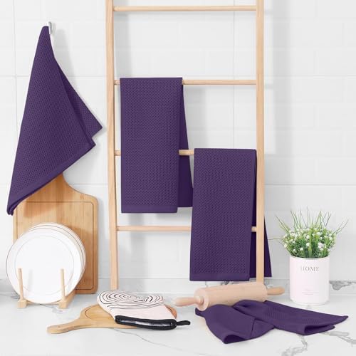 Homaxy 100% Cotton Waffle Weave Kitchen Dish Towels 18-Pack, Eggplant - Image 6