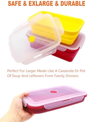 Set of 2 Extra Large Collapsible Silicone Food Storage Containers With Lids,82.8oz + 60.2oz Meal Prep Box, Bento Lunch Boxes, Rv Collapsible Bowls For Camping, Kitchen, BPA Free(Red and Yellow) - Image 6