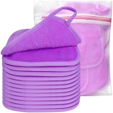 KODAMO Makeup Remover Cloth, Reusable Makeup Remover Pads Washable Travel Bag, Microfiber Makeup Removal Face Wash Cloths with Just Water, 12 Pack/Violet - Image 6