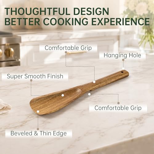 2 Pack Wooden Spatula Spoon for Cooking Natural Acacia Wood Utensil - Image 6