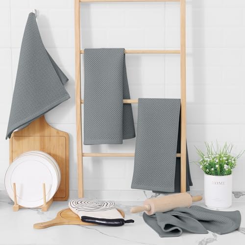 Homaxy 100% Cotton Waffle Weave Kitchen Dish Towels 6-Pack, Grey - Image 6