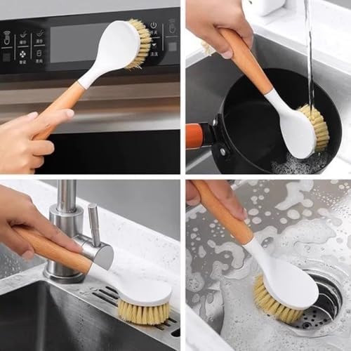 3pcs Wooden Dish Brush,Natural Sisal Bristle Kitchen Scrubber | Short Medium Long Wood Handle Brush,Eco Friendly Non Scratch Pot Cleaner (3‑Pack Short Round‑Head) - Image 7