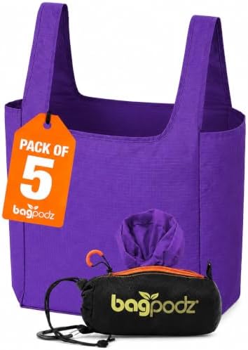 Reusable Grocery Bags, Foldable Shopping Bags in Pod, 5 Pack by bagpodz