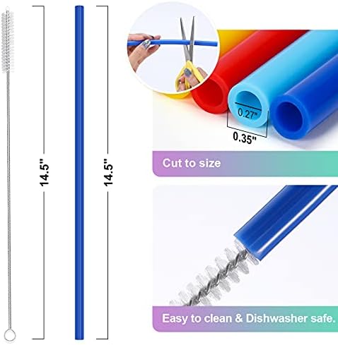 12 Pack Extra Long 14.5 inch Reusable Silicone Straws for Stanley 40 oz Tumbler 1 Gallon 128 75 64 OZ Tumbler, Large Water Bottle -Wine Bottle - Flexible Drinking Straws with 2 Cleaning Brushes - Image 7