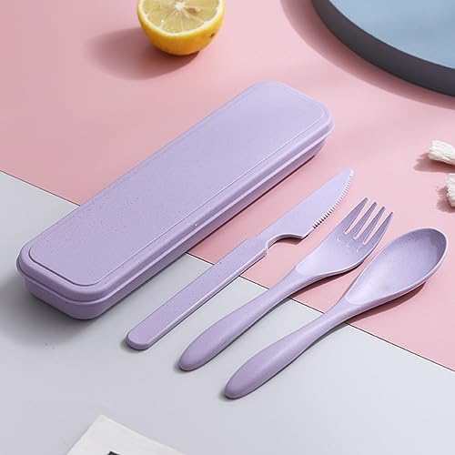 Reusable Travel Utensils Set with Case Wheat Straw Fork Spoon Knife Cutlery - Image 7