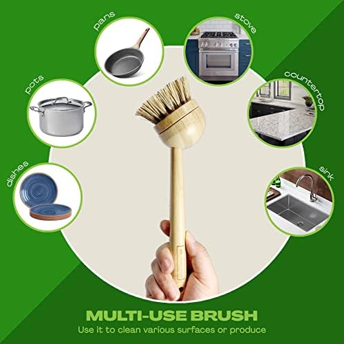 JuneLily Long Coconut Dish Brush Plant-Based Vegan for Kitchen Bathroom Cleaning Produce Washing Dishes (Long Dish Brush) - Image 6