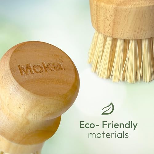 Moka Bamboo Dish Brush - Eco Friendly Scrub Brush with Natural Bristle - Premium Bamboo Dish Scrubber for Kitchen Cleaning, Dishes, Pots, and Pans - Sustainable and Durable (Single Brush) - Image 6