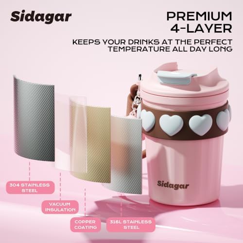 12 oz Insulated Coffee Tumbler with Lid, Cute Travel Mug, Pink - Image 6