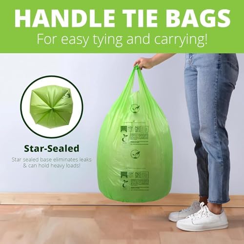 13 Gallon Compostable Trash Bags with Handle-Tie, Thick 0.87 Mil, 49.21 Liter, 30 Bags, Tall Kitchen Food Scrap Waste Bag, ASTM D6400, US BPI and OK Compost Home Certified - Image 6