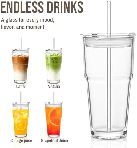 SoulTimes 20oz Clear Tumbler with bamboo Lid and Straw – Iced Coffee Glasses Cups for Smoothie, Matcha, Juice, Water etc. Leakproof and Reusable Glassware Drinking for Travel To Go 【4 Pack】 - Image 6