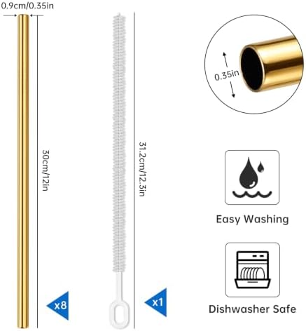 Tomorotec 8PCS Stainless Steel Straws Fit for 40oz Stanley Tumblers, Gold - Image 7