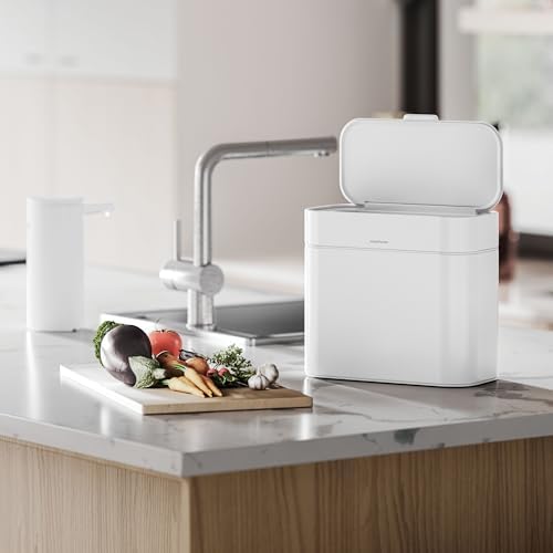 simplehuman Compost Caddy, 4L / 1.1 Gallon Countertop Kitchen Compost Bin with Magnetic Dock for Trash Can, Soft-Seal Lid, Removable Inner Bucket, White Steel - Image 6