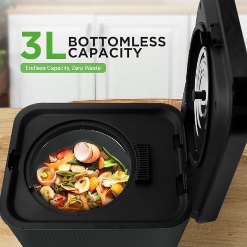 NutriChef Electric Kitchen Composter | 3 Quart Food Recycler | Food Waste Compost Bin for Countertop | 1 Button to Compost, Easy to Clean Composter Bucket | Low Noise, Odorless & Auto Clean | Grey - Image 6