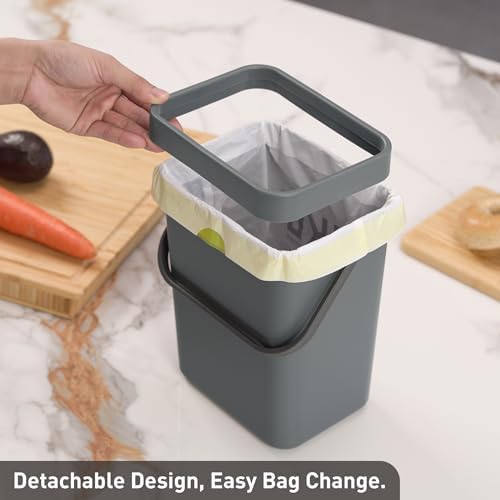 EKO Puro Mini Wall-Mounted Kitchen Trash Can with Lid, Food Waste Caddy, 1.32 Gall / 5L (Grey) - Image 7
