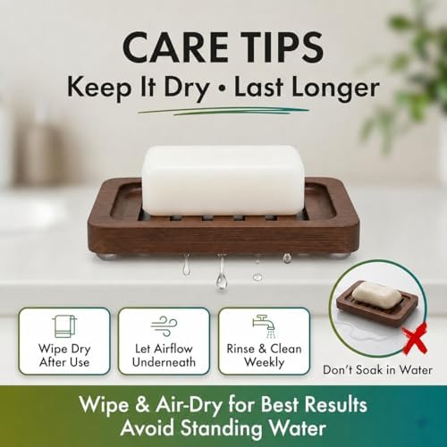 Wooden Soap Dish, Brown Bamboo Self-Draining Bathroom Tray, 2 Pack Slotted Design for Shower, Sink, Kitchen, Bathtub (Black Walnut) - Image 7
