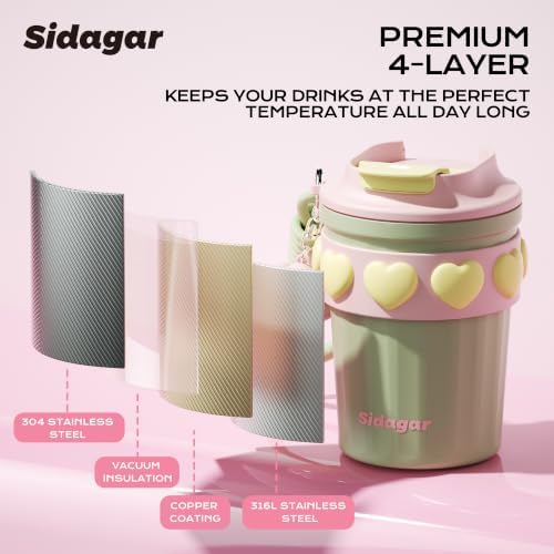 12 oz Insulated Coffee Tumbler with Lid, Cute Travel Mug, Green - Image 6