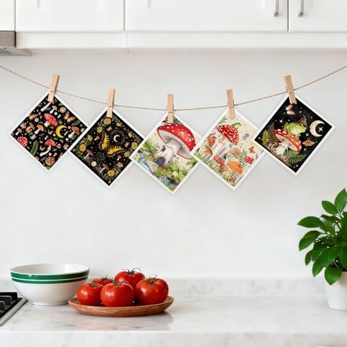 5 Pack Mixed Gothic Mushroom Swedish Kitchen Dishcloths, Reusable - Image 7