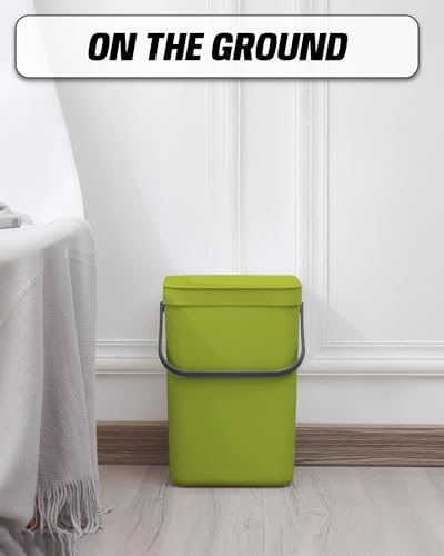 3.2 Gallons Hanging Trash Can with Lid - Kitchen Garbage Can, Under Sink Trash Can, Garbage Can for Bathroom, Waste Bucket Outdoor Indoor, 12L(Lime Green) - Image 7