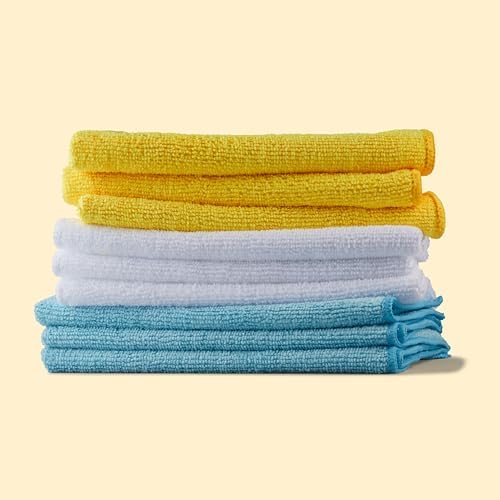 Amazon Basics Microfiber Cleaning Cloths, Ultra Absorbent, Scratch-Free, Highly Absorbent, Non-Abrasive, Reusable and Washable, 16" x 12", Blue/White/Yellow, (Pack of 288) - Image 6