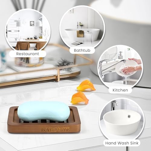 2 Pack FSC Bamboo Soap Dish, Slotted Self-Draining Bar Soap Holder - Image 6