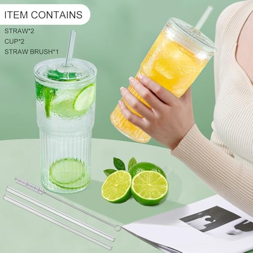 Luiaiog Glass Cups with Lids and Glass Straws, High Borosilicate 20OZ Tumblers (2Pcs) for Coffee, Tea, Juice, Smoothies, Hot/Cold Drinks at Home, Office(Creative Drink Label Design) - Image 5