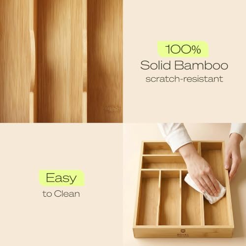 Drawer Organizer with Knife Block for Kitchen Organization, Bamboo Silverware Drawer Organizer, Compact Bamboo Cutlery Tray for Flatware and Utensils, Removable 7-Slot Knife Block for Kitchen Drawers - Image 6