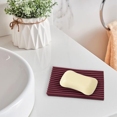 Aoheuo Modern Minimalist Soap Dish (2Pack),Drainage Silicone Soap Holder,5.5 Long by 3.15 Wide,0.55 inches high,Used for Kitchen,Bathroom,and Bar Sink(Red,Red) - Image 7