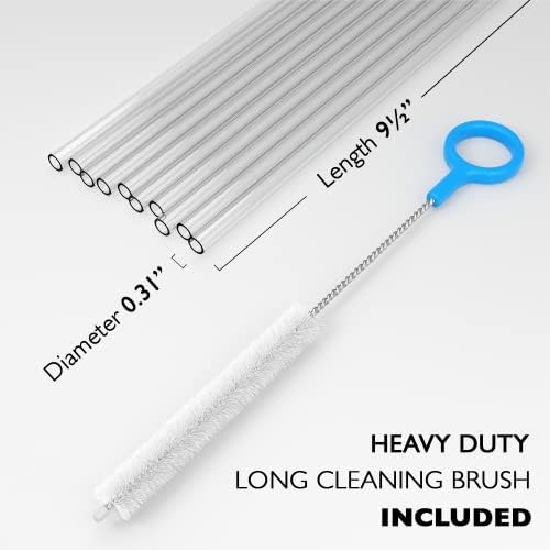Fiesta First 10 Long Clear Straws - Hard Clear Plastic Reusable Drinking Straws + Sturdy Cleaning Brush - for Tumblers, Mason Jars, Milkshakes and Smoothies - Dishwasher Safe BPA Free - Image 2